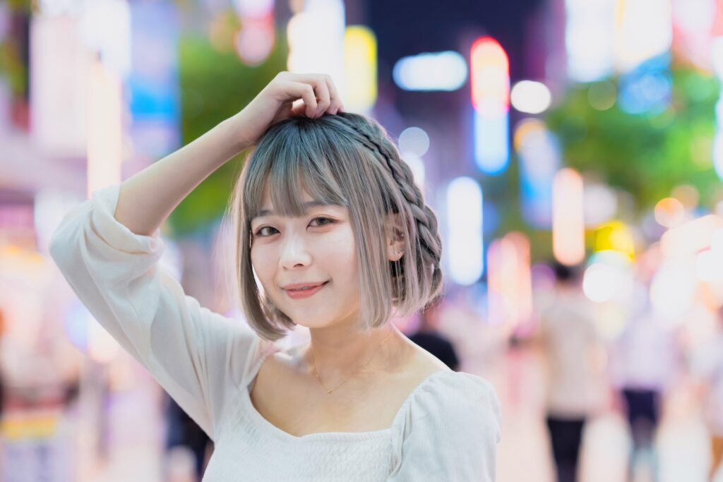 都会での夜景ポートレート